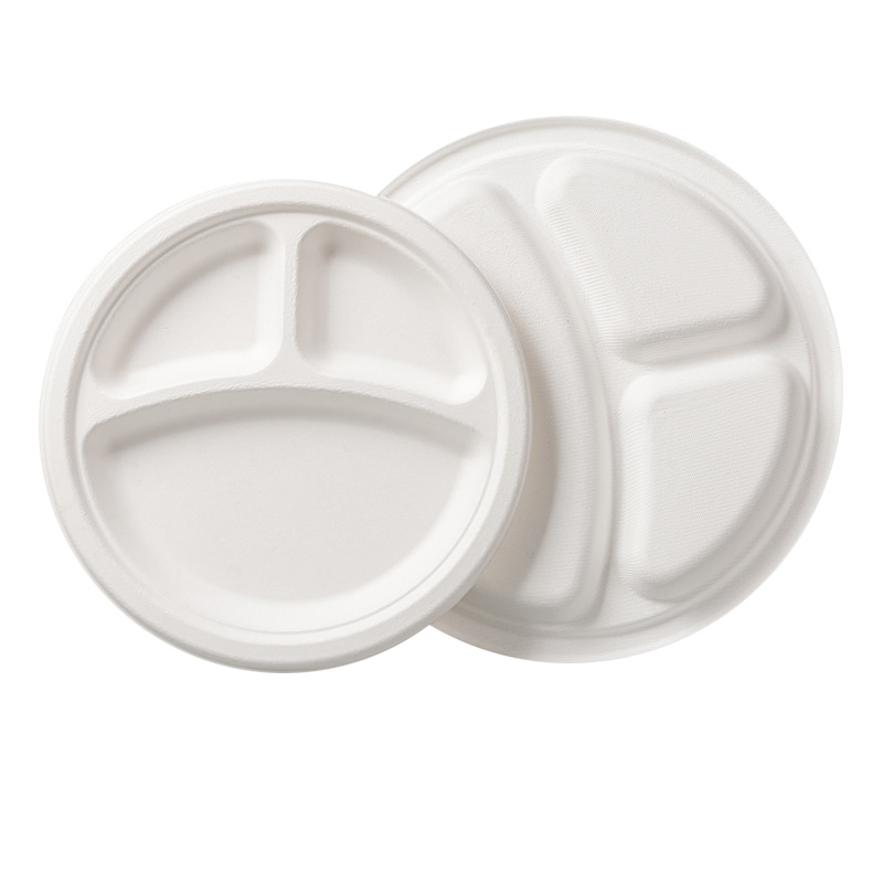 Sugarcane 3 Compartment Divided Round Plate